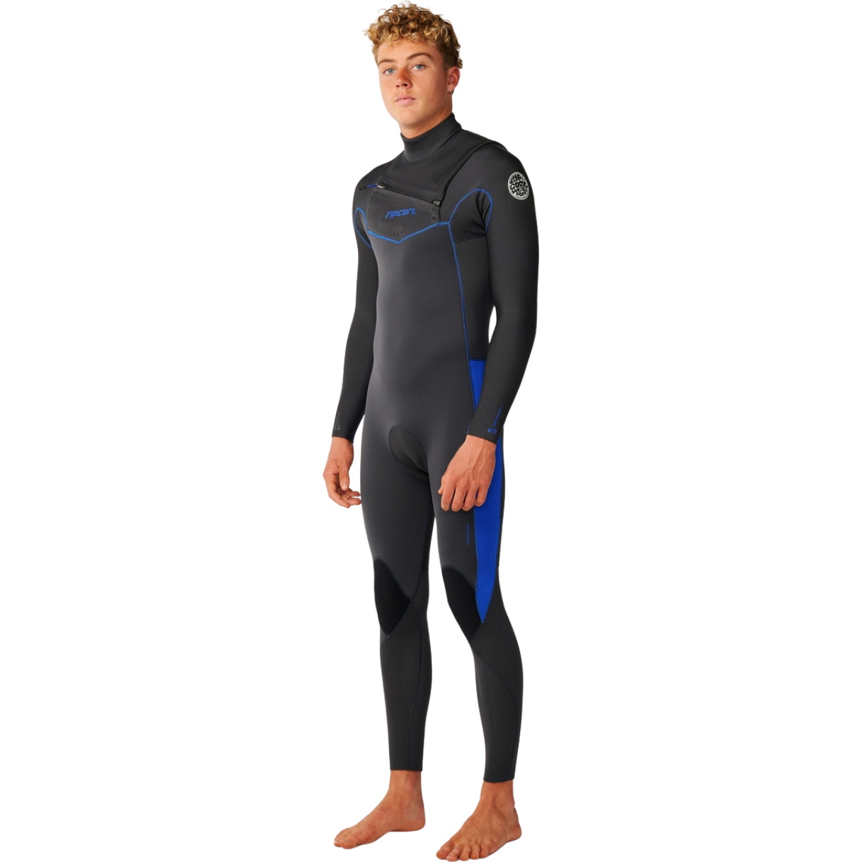 2026 Rip Curl Heren Dawn Patrol 4/3mm Borst Ritssluiting Wetsuit 16QMFS - Grey / Blue